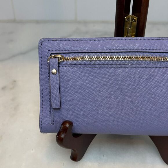 Kate Spade Cross Grain Leather Slim Sleek Snap & Zip Clutch Wallet - Picture 5 of 16